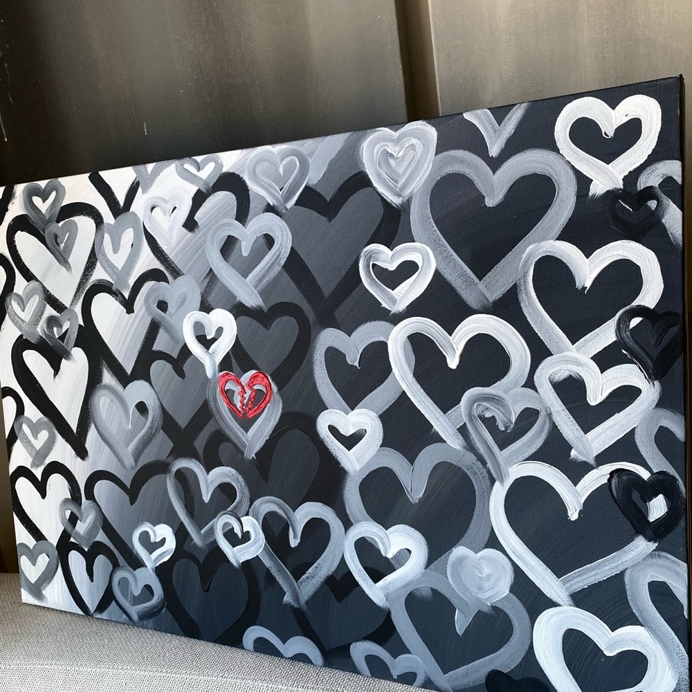 Large Original Canvas Gallery Abstract Painting 36”x24” Heart Ombré Art bedroom - Picture 7 of 13